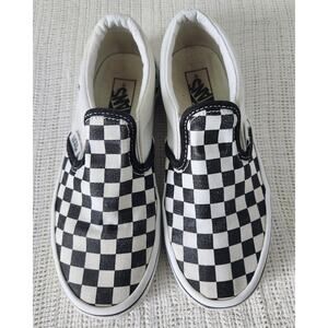 Vans Kids Size 1 Classic Slip-On Black White Checkerboard Canvas Sneakers